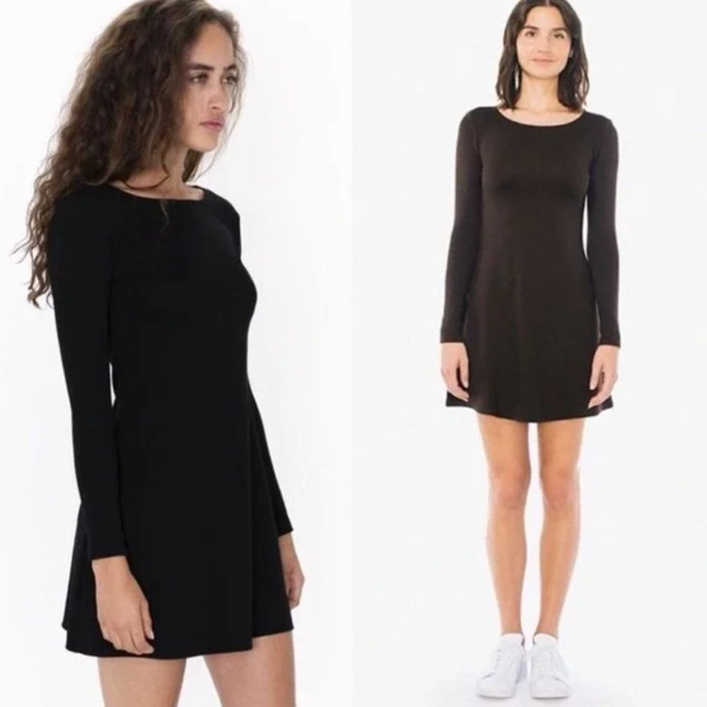 NWT American Apparel Long Sleeve Ponte Mini Dress Black A Line XS